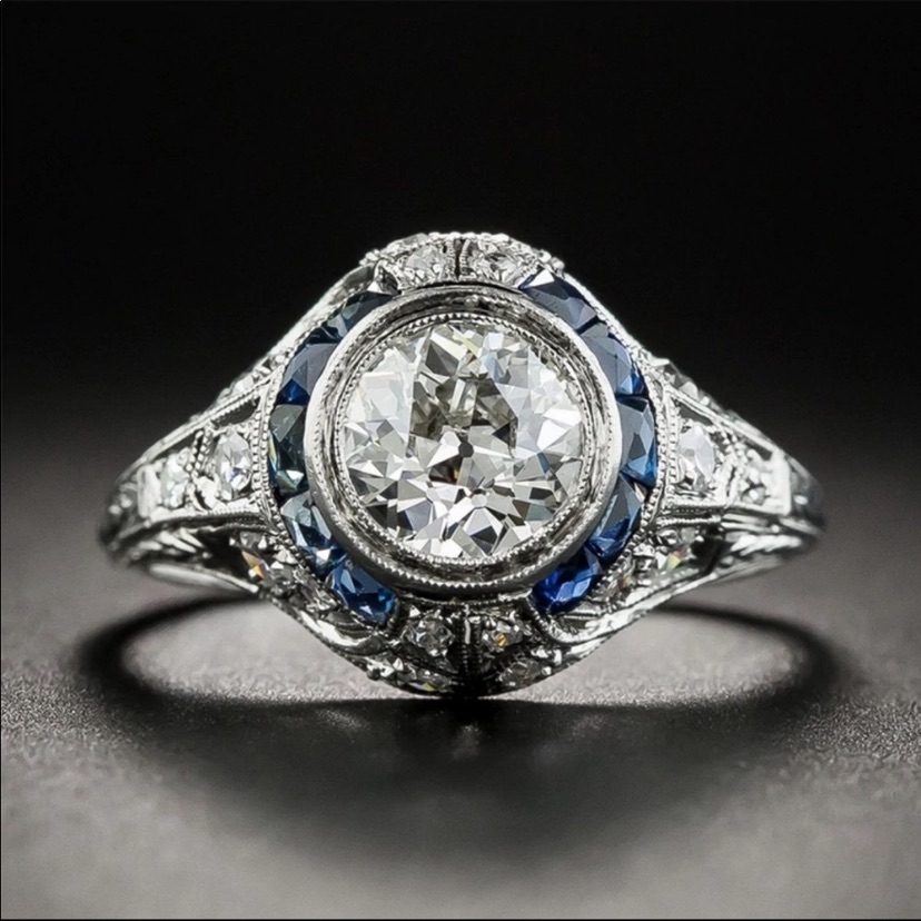 Art Deco Blue Clear Sapphire 925 Sterling Siver Ring Sizes 7 40$